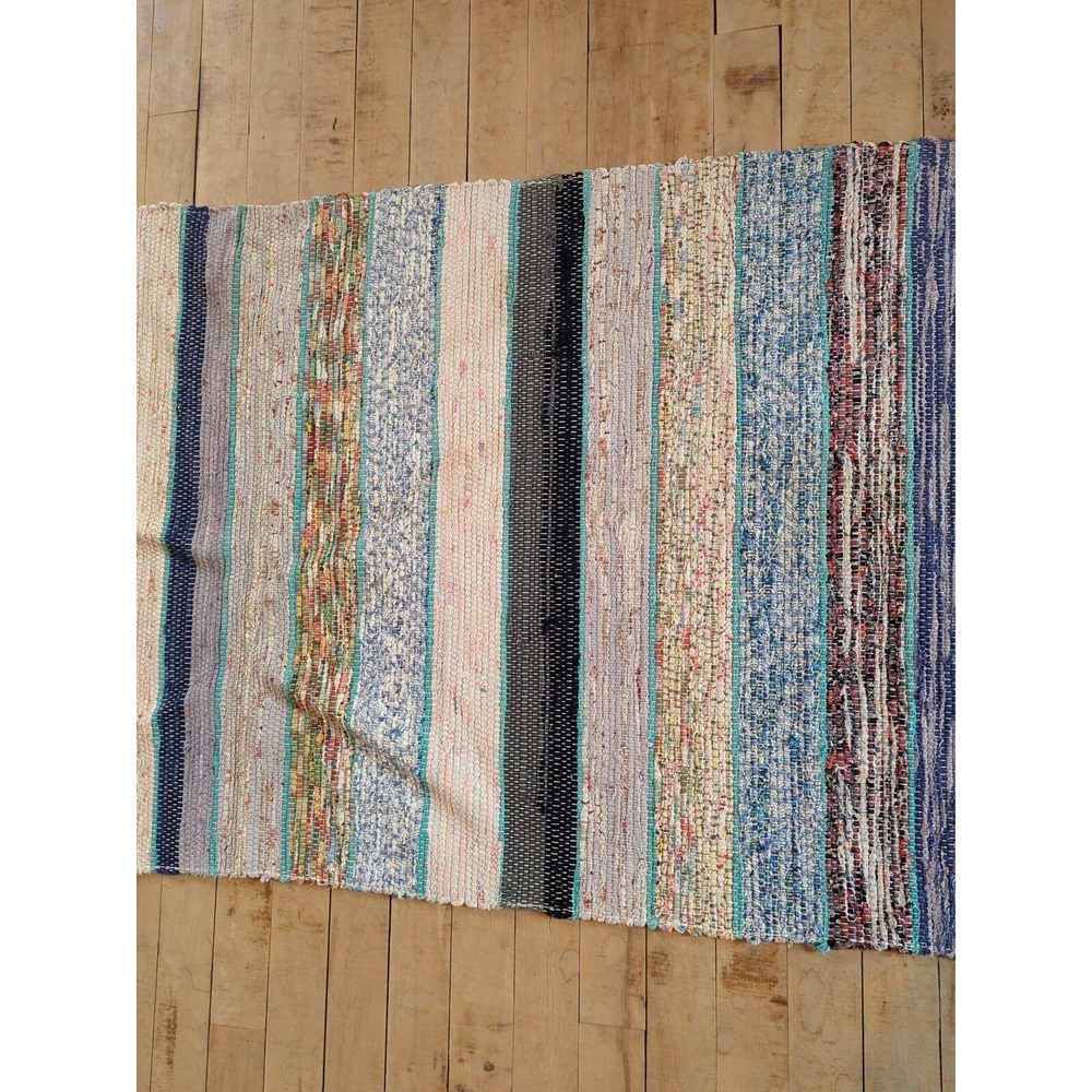 Antique Imported Swedish Hand Made Rag Rug Runner (26.5" x 140" ) As Shown - Picture 5 of 12
